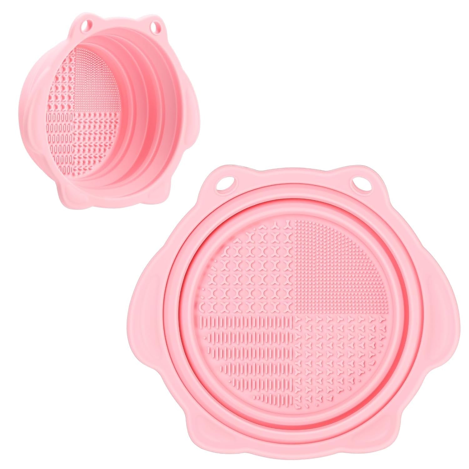 Foldable Silicone Makeup Brush Cleaner Bowl -  Portable Cleaning Tool for Brushes, Powder Puffs, and Sponges (Pink)