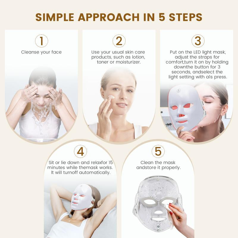 SHMHE Red Light Therapy Mask, 7-Color LED Photorejuvenation Mask, Daily Care Photorejuvenation, Wireless Charging, Ideal Gift for Women, Autumn and Winter Skin Care Facial Care Gift
