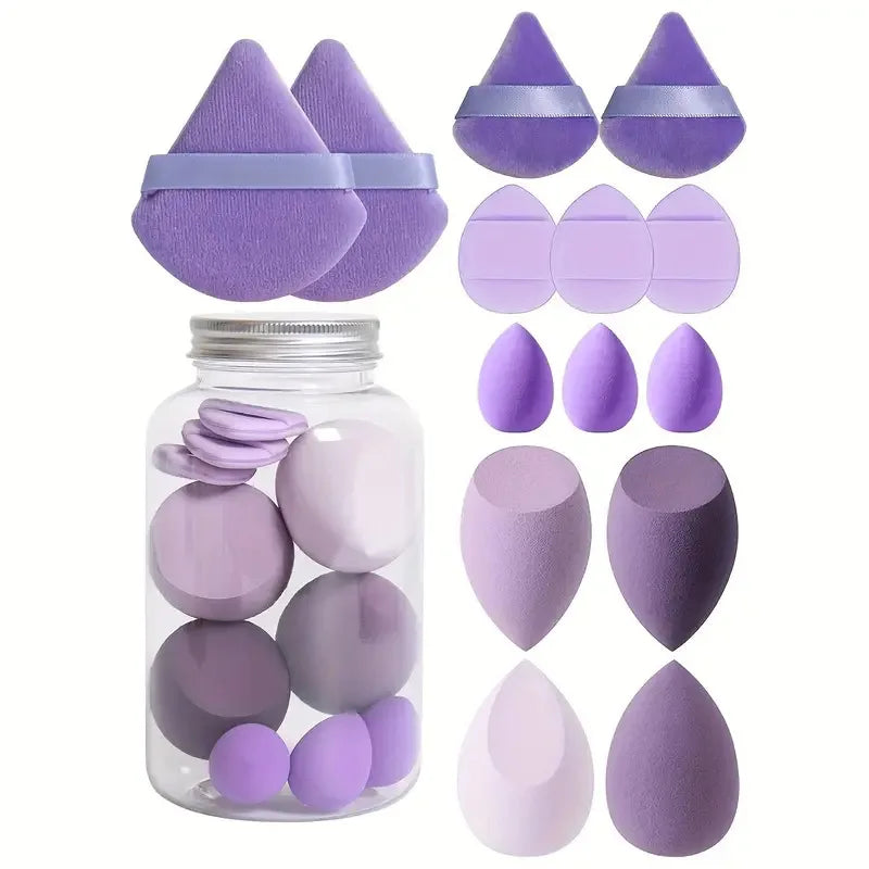 14Pcs Makeup Sponge Set with Storage Jar | Velvet Beauty Blenders and Foundation Puffs